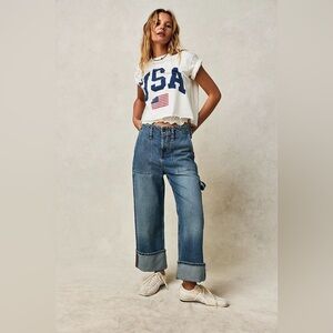 We The Free x Free People Major Leagues Cuffed Crop Jeans, Envy, Size 28
